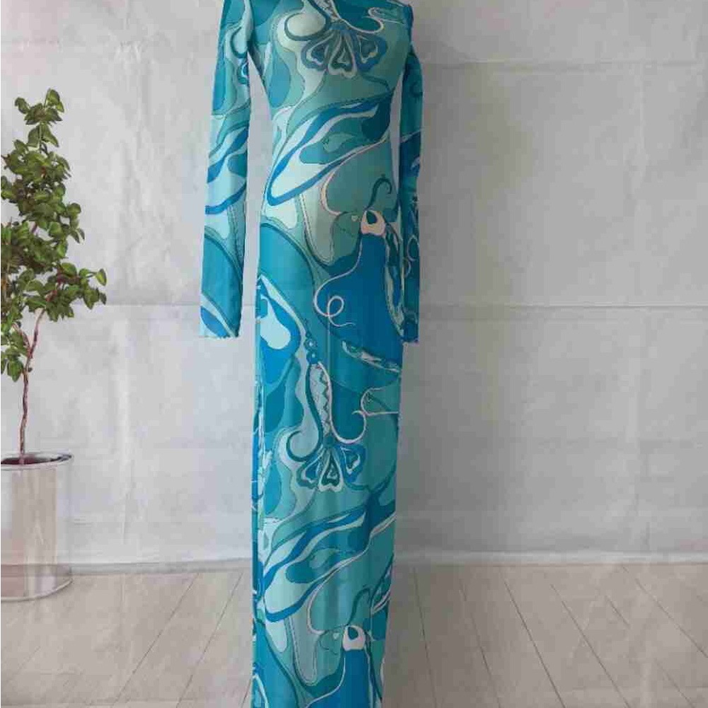 PUCCI Ruffled printed tulle maxi dress - Picture 2 of 5